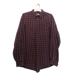 L.L.Bean Men's Mid Weight Plaid Buttondown Long Sleeve Red Blue Shirt Large
